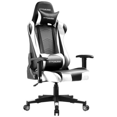 Imagem de Cadeira Gamer Reclinável e Giratória com Apoio Lombar e Cabeça, Branca, GTRACING 099 WHITE, Branco