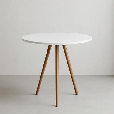 Imagem de Mesa de Jantar Redonda 70cm Tripé Bistrô MDF Madeira - Lubrano, Branco