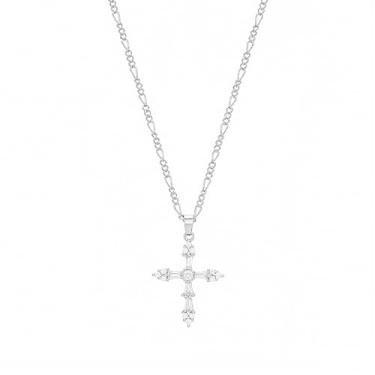 Imagem de HJIMMNHONG Colar feminino Fígaro retrô francês de aço inoxidável, banhado a ouro 18K, pingente de cruz de zircão embutido em cobre, colar elegante, ouro/prata, 40 + 5 cm, Aço inoxidável, Zircão