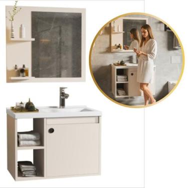 Imagem de Conj Gabinete Banheiro 2 Nichos 60cm com Espelheira e Cuba - Adonis, P