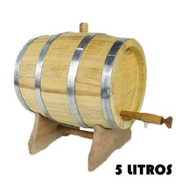 Imagem de Barril de Madeira Amburana / Umburana Natural com Aro Inox - 5 Litros