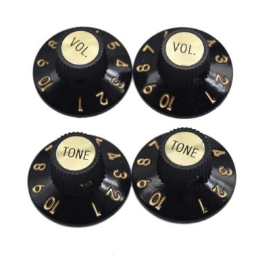 Imagem de KAISH Conjunto de 4 maçanetas de chapéu de bruxa com parafuso de fixação de 1/10.2 cm botões de guitarra baixo 2 volumes para 72 Telecaster personalizado/Jazzmaster/amplificadores de guitarra preto
