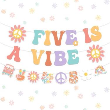 Imagem de Decorações de banner de aniversário Fangleland Five Is A Vibe 5th