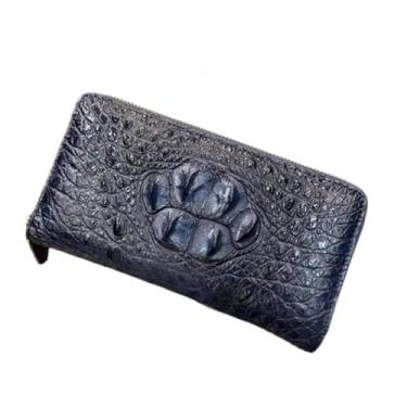 Imagem de Carteira feminina de couro de crocodilo genuína moderna com zíper longa porta-cartões couro de jacaré exótico feminino bolsa clutch azul, Azul escuro, 19.5cm(Length) x 10cm(Width) x 2.5cm(Deep), Moda
