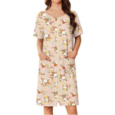 Imagem de Roupão de banho feminino Ekouaer curto com zíper leve S-3XL floral