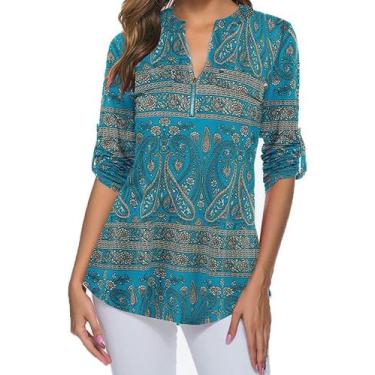 Imagem de Túnica LuckyMore com zíper, decote em V, algemado, manga comprida, ver