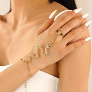 Imagem de Pulseira de corrente de cobra gótica para mulheres, corrente de cobra dourada, anel de dedo para punk, hip hop, festa de Halloween, cosplay, serpente, escravo, acessórios