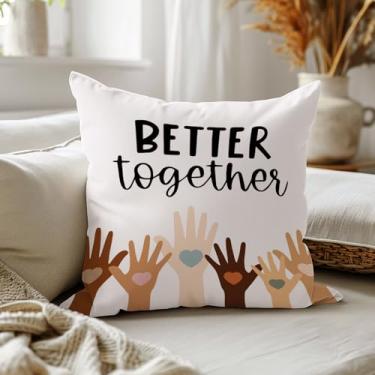 Imagem de Capas de almofada inspiradoras para sala de aula diversidade 45,7 x 45,7 cm, decoração de sala de aula, capas de almofada com inclusão Better Together, fronhas para consultoria e escritório