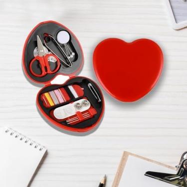 Imagem de Conjunto de kit de costura mini organizador portátil de viagem com tesouras e agulhas de linha para uso em casa, escritório, hotel, emergência, pacote com 2 (vermelho)