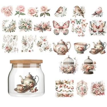 Imagem de Envelopes de copo UV DTF - 24 padrões retrô flores UV DTF copo adesivo para caneca garrafa de água de vidro, artesanato DIY para notebook, bagagem, laptop, carro, decalque de transferência à prova