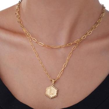 Imagem de Colar com inicial para mulheres, pingente de letra A-Z, monograma, personalizado, alfabeto, charme, corrente delicada, F, Aço inoxidável, Sem Pedra Preciosa