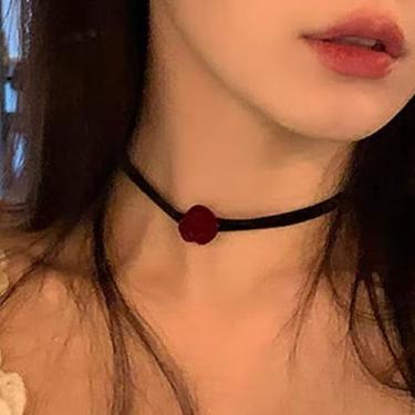 Imagem de Gargantilha feminina de veludo preto, retrô, rosa, pandente, colar, corrente, clavícula, coller, gargantilha, ornamento, flor, joias, presentes para ela, adjustable, Veludo, Sem Pedra Preciosa