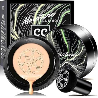 Imagem de Base líquida hidratante e corretiva BB cream maquiagem de cabeça de cogumelo, base de maquiagem brilhante de longa duração com esponja de maquiagem de cogumelo, fácil de aplicar, redonda