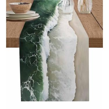 Imagem de Caminho de mesa praia abstrato arte moderna decoração de mesa cozinha mesa de jantar capa de cômoda cachecol para festa em casa casa fazenda 33 x 182 centímetros