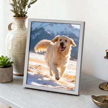 Imagem de Porta-retrato 12,76 x 18 cm, estilo moderno, para parede e mesa, suporte decorativo para fotos, acabamento minimalista brilhante, ideal para casa (prateado)