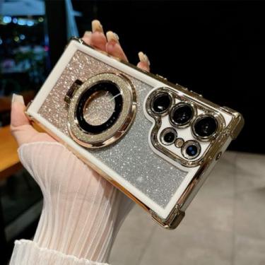 Imagem de Capa com suporte de anel brilhante para Samsung Galaxy S24 Ultra e S23 Plus, capa com suporte de cor gradiente e contraste (para Samsung S24Ultra/GoldSFZJ)