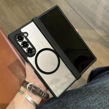 Imagem de Capa transparente de luxo para Samsung Galaxy Z Fold 7 6 5 4 Fold7 com dobradiça magnética para carregamento sem fio e capa à prova de choque (para Galaxy Z Fold4/transparente)