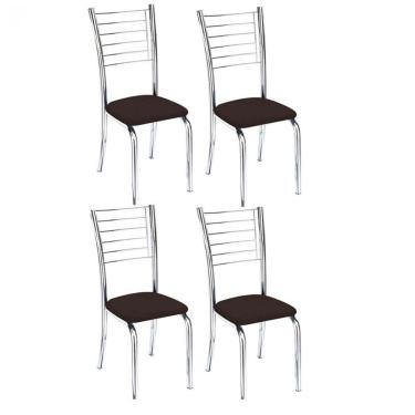 Imagem de Kit 4 Cadeiras De Jantar Lara Cromada Para Cozinha Assento Sintético Marrom - Aurora Line
