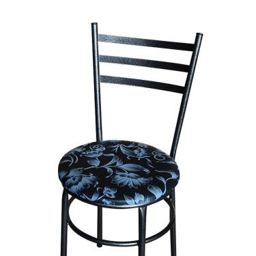 Imagem de Conjunto 4 Cadeiras Para Cozinha Epoxi Preta Craqueada Assento Floral Preto