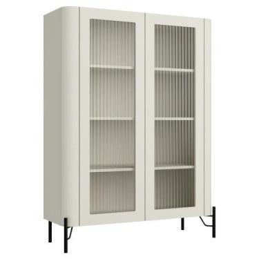 Imagem de Cristaleira Sala De Jantar 2 Portas Vidro Pés Industrial Preto Naim I0