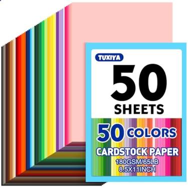 Imagem de 50 folhas de papelão colorido de 21,6 x 28 cm, 50 cores sortidas, papel para impressão, confecção de cartões, artesanato DIY, material escolar infantil, decorações de festa (180 g/m²)