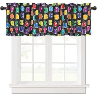 Imagem de GoDazzling Abc Alfabeto Cortina Valance, Letras ABC Coloridas Padrões Crianças Decoração de Janela, para Quarto, Sala de Estar, Café, Banheiro, L54 x C45 pol. 1 Painéis