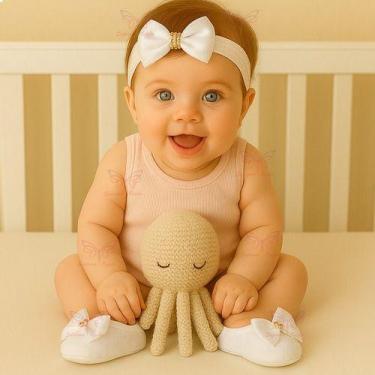 Imagem de Kit Sapatinho Luxo + Faixa Renda Para Bebê Menina RN à 06 Meses - Supr