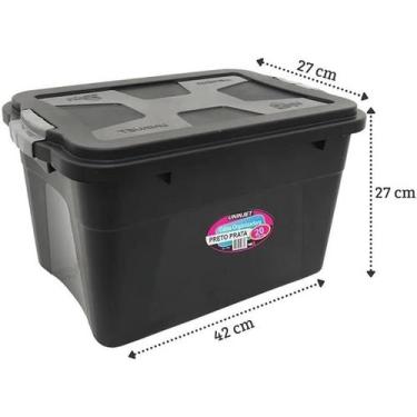 Imagem de Caixa Organizadora Multiuso com Tampa e Travas Plásticas Cor Preta - U