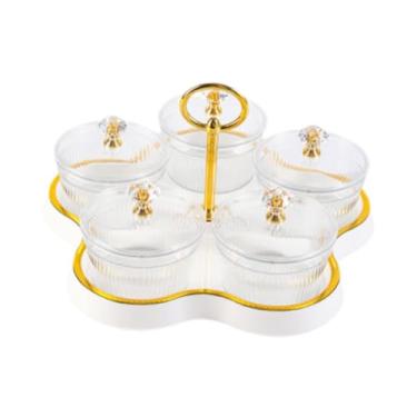 Imagem de AFXGUSD Bandeja de servir lanches de frutas secas Bandeja de servir dividida Pote de armazenamento de cozinha para sala de estar, Creme Branco 5 Grades