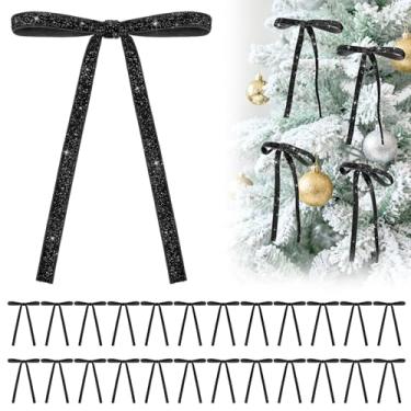Imagem de Biggun 24 peças de laços de veludo com glitter para decoração de árvore de Natal - Ornamentos de veludo de 12,7 x 18 cm com gravata para guirlanda de Natal, preto
