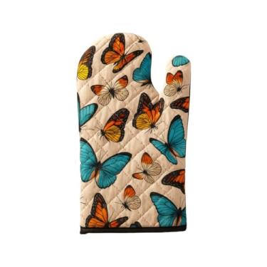 Imagem de Luvas Resistentes Ao Calor Para Cozinha, Adequadas Para Fornos, FogõEs E Churrasqueiras(Borboleta Colorida,Luva + apoio térmico)