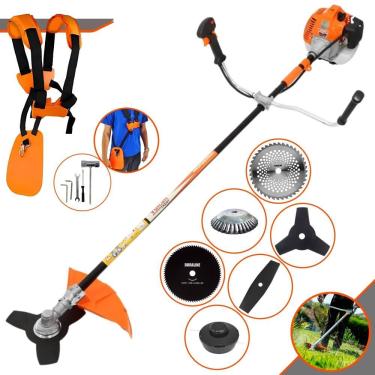 Imagem de Roçadeira Lateral Vulcan Vr520h À Gasolina 52cc 2,5hp + Faca 2 Pontas 330mm + Faca 40 Dentes 255mm + Faca 80 Dentes 255