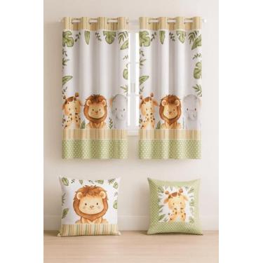 Imagem de Kit Cortina 2m + 2 Capa De Almofada Decoração Quarto Infantil - Mundo 