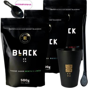 Imagem de Kit Black Erva Mate Tereré 3 Pacotes 500g cada + Copo Caldereta acríli