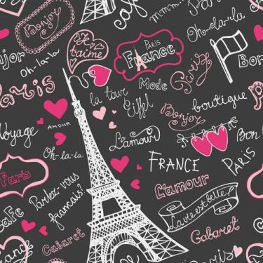 Imagem de Papel De Parede Vinílico Menina Paris Grafite E Rosa Teen Quarto 1m - 