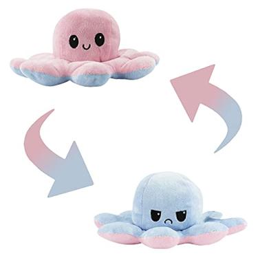 Imagem de Polvo de Pelúcia Colorido Reversível TikTok Feliz e Triste (Azul e Rosa)