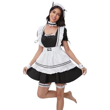 Imagem de Roupa de empregada francesa anime 8 peças avental Lolita vestido chique cosplay uniforme japonês menina escola fantasia de Halloween preto, G
