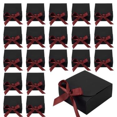 Imagem de PH PandaHall 24 caixas de presente pretas quadradas caixas de presente de papel caixas de presente dobráveis de papelão caixas de presente com fita para Natal, Halloween, festa de aniversário