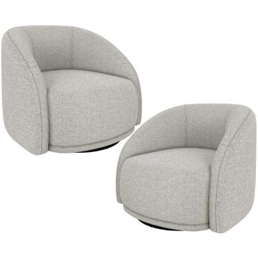 Imagem de Kit 02 Poltronas Decorativas Giratória Angelina M03 Linho Bege - Lyam Decor