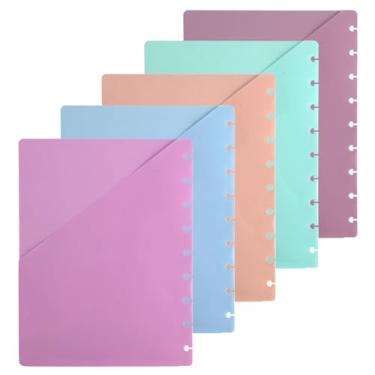 Imagem de 5 divisórias de disco com bolso, 23,8 x 18 cm, divisórias multicoloridas, 9 discos, inserções de fichário, divisórias de índice de plástico para pasta, escritório, escola