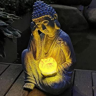 Imagem de Estátua De Buda Zen Undr Solar Led Jardim Escultura Meditativa Decoração Orando Sentado Figura De Buda Sakyamuni Para Quintal Jardim Pátio Deck Casa Entrada Corredor