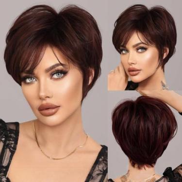 Imagem de Nuxovin Pixie Cut Perucas Curtas Cabelo Humano, Leve em Camadas, Respirável Sem Cola Sem Capa, Cabelo Real para Aparência Natural (Preto Roxo, 25 cm)