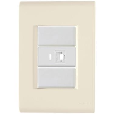 Imagem de Cj Tomada Rj45 Rj 45 Ethernet Liz Bege Tramontina Completo Pronto Tramontina
