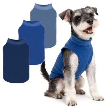 Imagem de PUPTECK Pacote com 3 suéteres de lã para cães, casaco leve de gola rolê, pulôver ultramacio para filhotes de cachorro roupas quentes de inverno para cães pequenos e médios para clima frio, azul, azul