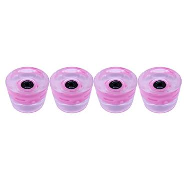 Imagem de Rodas de skate flash LED 70 mm - material PU, reduz a vibração, durômetro de 80 A - perfeito para esportes de parque e patinação de rua em cruzeiro - rosa e preto