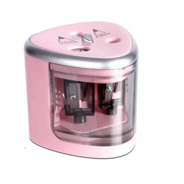 Imagem de Apontador Elétrico Duplo Automático Portátil a Pilha para Lápis 6 a 12mm com Tampa de Segurança – Uso Escolar, Escritório e Profissional (Rosa)