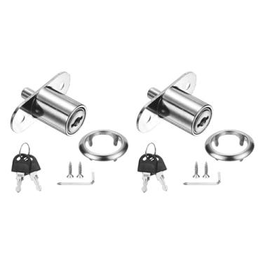 Imagem de PATIKIL Trava de êmbolo de mesa com gaveta, 2 peças de 2,7 cm de diâmetro do cilindro, 3,5 cm, comprimento do cilindro, liga de zinco, fechaduras deslizantes para armário com chave de fenda cruzada