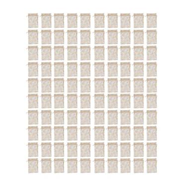 Imagem de Saco de malha rosa, sacos de presente de organza, 100 peças, design com cordão para casamentos, festas, aniversários, batizados, dia dos namorados, material de malha de 6,3x4,3 (Ouro branco)