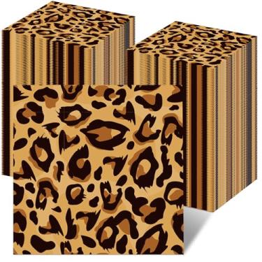 Imagem de 200 peças de guardanapos de festa com estampa de leopardo, tema de leopardo, guardanapos de papel para festas, safári, impressões, conjunto de guardanapos de papel, almoço, decorações de aniversário