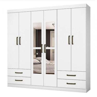 Imagem de Guarda Roupa Casal Lu 6 Portas 4 Gavetas Com Espelho Branco